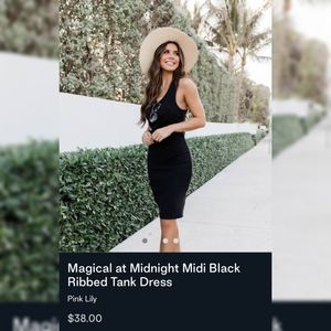 Pink Lily Magical at Midnight Midi Black Ribbed Tank Dress Small S